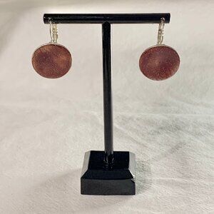 Sparkling Red Brown Goldstone Dangle Earrings Silver Tone Teardrop Lever Back